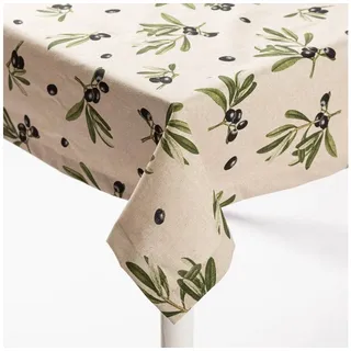 SCHÖNER LEBEN. Tischdecke Olivenzweige natur grün schwarz in versch. Größen, made in Germany,handmade,vorgewaschen,pflegeleicht beige|grün|schwarz 80 cm x 80 cm