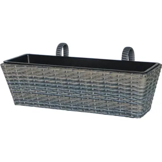 Balkonkasten Polyrattan Anthrazit-Beige 60 cm x 28 cm x 22 cm