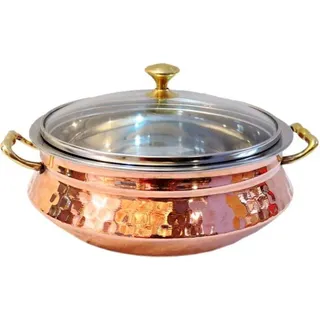 OSNICA 1 Stück indische Servierschalen für Müsli, Suppe, gekochte Lebensmittel, Party-Serviergeschirr, Serviergeschirr aus Kupfer, Stahl Handi (Größe 20 cm (1000 ml) mit Deckel