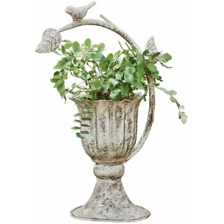 Loberon Übertopf Laria, authentisches Antik-Finish, Shabby-Chic, Florale Ästhetik, Gartendekoration, Blumentopf, Pflanzgefäß, Outdoor, Eisen, antikcreme