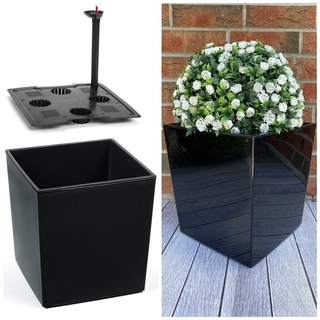 MELTOM Blumenkübel mit Bewässerungssystem aus Kunststoff in Hochglanz Pflanzkübel Blumentopf (Schwarz, XL)