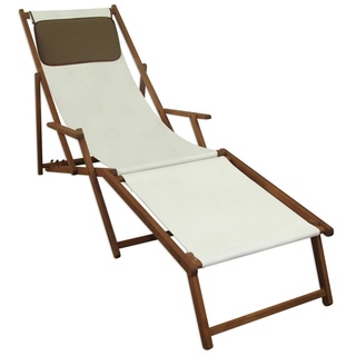 Erst-Holz Liegestuhl weiß Fußablage u Kissen Deckchair klappbar Sonnenliege Holz Gartenliege 10-303 F KD