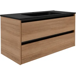 Fackelmann Waschtischunterschrank 2 Schubladen 100 x 50 x 46 cm Braun/Schwarz