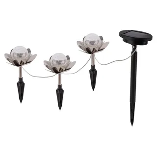 3er-Set Solar-/Dekoerdspieß "LULE", Lampe für den Außenbereich im Romantik-Style, aus Metall, Glas und Kunststoff in silber, 20 cm hoch, Ø 10 c... - Silber