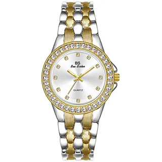 SLYHHZHMY Disc Rhinestone Watch Damenuhr Einfache Leichte Luxusuhr Gold Silber Uhr Edelstahluhr (Zwischengold)