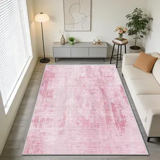 WUTONG Waschbarer Teppich Rosa 80x120cm,Moderner Vintage Teppich Schlafzimmer,Kurzflor Bettvorleger,rutschfeste Fußmatte für Flur,Kinderzimmer Mädchen,Wohnzimmer