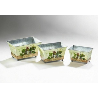 Pflanzschalen Set, Blumenkasten 3er Set, Landhaus Kräutertöpfe Set aus Metall