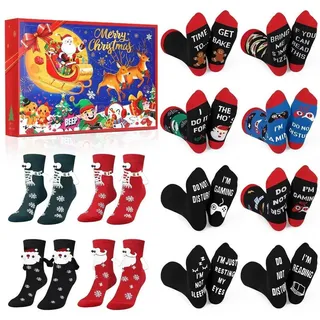 LuxusKollektion Adventskalender Socken 2026 Adventskalender 12 Paar Baumwolle Unisex lustige Texte