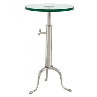 Casa Padrino Designer Industrial Design Beistelltisch höhenverstellbar Silber - Edelstahl & Glas, H: 63-76 cm, Ø 40 cm