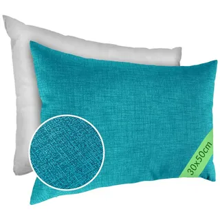 ANRO Dekokissen MrJack Kissenbezug Leinenoptik Deko Kissen Uni, Kissenhülle 30x50cm mit Füllung Türkis blau eckig mit Füllung | 50 cm x 30 cm