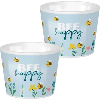 GRUSS & CO Eierbecher mit Motivdruck "Bee happy" | Porzellan, Höhe 4,3 cm, Durchmesser 5,2 cm | lustiges Geschenk, Frühstück, Ostern | 70270
