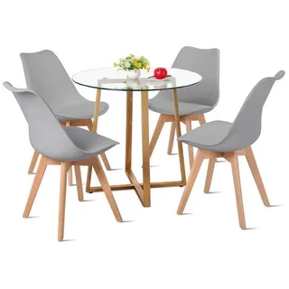 LuxusKollektion Esstisch Esstisch Glas rund Transparenter runder Tisch Mit 4 Grauen Stühlen (1-St) grau