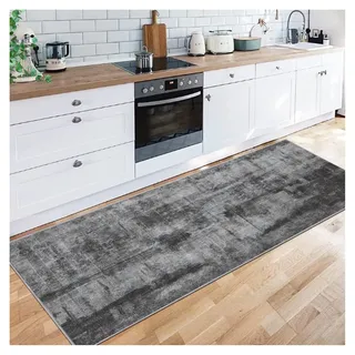 Siunwdiy Dunkelgrau Flur Läufer Teppich,100X230CM Küchenläufer rutschfest Schallschutz Türmatte, Fußboden Matte für Korridorhalle Küche Eingang Treppe, Cuttable Waschbar