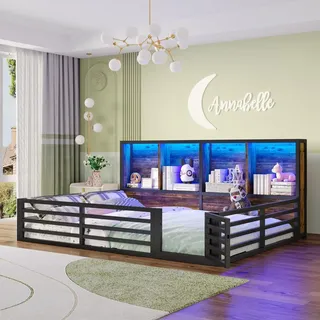 STILVORA 140x200 Kinderbett mit Zaun,Jugendbett mit Staufach und Bettseite,Plattformbett mit Lattenrost,Ohne Matratze,Schwarz - Schwarz