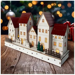 HTI-Living Weihnachtsfigur LED Holz Weihnachtsdorf mit Wintermotiv (Stück, 1 St., 1 Leuchtdeko, ohne Batterien), beleuchtete Winterstraße rot|weiß