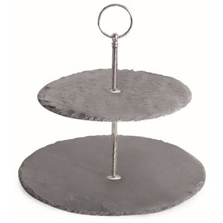 Etagere aus Schiefer Naturschiefer Vintage schwarz 2 Etagen 23cm hoch 2 stöckig rund Cupcake Ständer