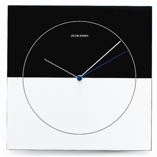 Jacob Jensen Wanduhr Designuhr quadratisch 29,5x29,5cm schwarz-silber (blauer Sekundenzeiger) schwarz