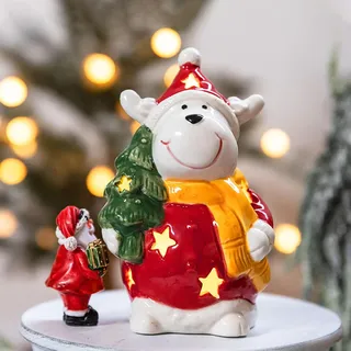 ACAREY Weihnachtsdeko aus Keramik mit LED Mini Weihnachtsbaum Weihnachtsmann Schneemann Weihnachten Deko lichter Für Weihnachten Theme Fenster Schlafzimmer Tischdekoration Innen (Elch)