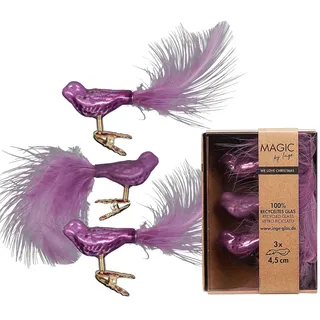 3 Christbaumschmuck Vögel auf Clip 4,5cm Glas Christbaumkugeln Kleine Weihnachtskugeln Weihnachtsbaum Deko Weihnachtsbaumschmuck Uni Wild Mauve
