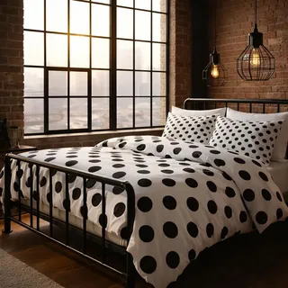 Bettwäsche 140x200 Punkte Design, 2teilig - Geometrisch Kreise Schwarz Weiß Bettbezug und 1 Kissenbezug 70x90, Wendebettwäsche, Schlafzimmer Deko, Mikrofaser, mit Reißverschluss SD-1250