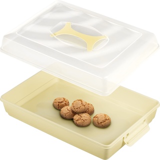 KADAX Kuchenbox mit Deckel, 43 x 30 x 12,5 cm, Kuchenbehälter aus Kunststoff, Transport-Box mit Griff, Kastenform, für Blechkuchen Muffins, rechteckig, Lebensmittelbox (Creme v2)