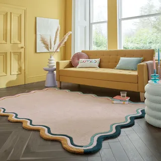 Flair Rugs Wollteppich FLAIR RUGS "LEO SCALLOP BORDER", bunt, B:160cm H:8mm L:230cm, Wolle, Teppiche, Woll Border Teppich, mit Muschelsaumkante