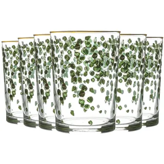 LAV 6 Stück Bodega verzierte Gläser Highball-Set - Botanischer Blatt Patterned Long Drink Cocktail Tumblers - 520ml - Grün