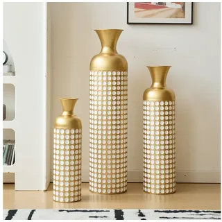 Celya Bodenvase Boden bis zur Decke reichende Vase – 83/65/50 cm hohes Metallvasen Set (für Wohnzimmer und Schlafzimmer, mit Pampasgraszweig, vom Boden bis zur Decke reichend), 3 Retro-Vasen vom Boden bis zur Decke, hohe dekorative Vase goldfarben