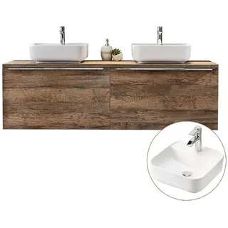 Lomadox Badmöbel-Set PUEBLA-56, (Spar-Set, 5-St), Vintage Oak 160,4/62,5/46 cm braun