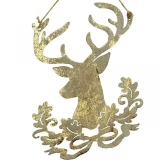 Florists Products Christbaumschmuck Weihnachtsdeko Rentier Hängeschmuck Metall Hirschkopf Antik, 2 Stück