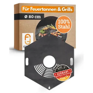 Feuerfest 123 Grillplatte eckig I Ø 80cm I Feuerplatte aus Feinkorn-Stahl I Massive Plancha-Platte mit 4mm Stärke I Grillaufsatz für Feuerschale, Feuertonne, BBQ-Grilltonne & Kugelgrill