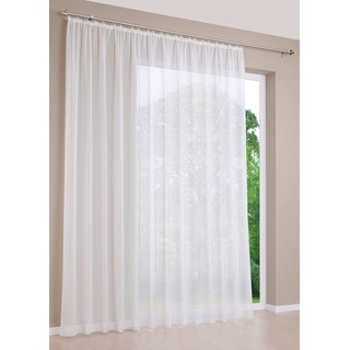 DecoHome | Gardinen Store Voile Vorhang mit Kräuselband, transparent Creme, in verschiedenen Größen | 900 x 280 cm
