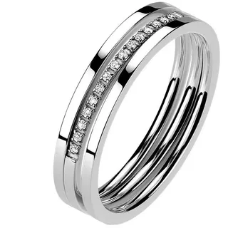 Taffstyle Fingerring Exklusiver Ring Dreireihig Kristallen Edelstahl Silber Größe 48 (15.3) (für Frauen zum Geburtstag Muttertag Valentinstag Weihnachten), Damenring Schmuck Damen Band Ring Damenring Bandring Geschenke silberfarben 48 (15.3)