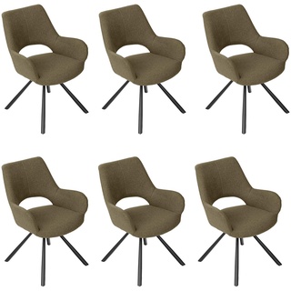 MEUBLE COSY Esszimmerstühle 6er Set Küchenstuhl Polsterstuhl mit Armlehne Sessel Sitzfläche aus Stoff Metallbeine, Grün, 58.5x59x81cm, Metall