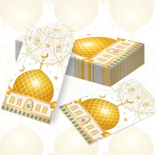 40 Stück Eid Mubarak Ramadan Dekoration Servietten Gold Weiß Eid Deko Stern Mond Zubehör Ramadan