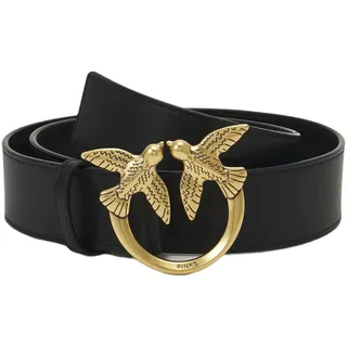 Pinko Damen Love Birds Gürtel aus Leder, Z99q_schwarz-Antique Gold, XS - XS