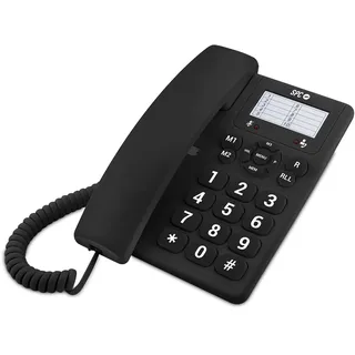 SPC Original – Tisch- oder Wandtelefon, mit großen, leicht zu bedienenden Tasten, 3 Direktspeicher, extra Laute Klingellautstärke, Wahlwiederholung, Farbe Schwarz