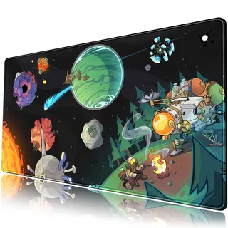 XXL Gaming-Mauspad mit Weltraum- und Planeten-Design, niedlicher Anime Schreibtischmatte, großer Tastatur und Mousepad 80 x 40 cm, rutschfeste Gummibasis und genähte Kanten, Schwarz
