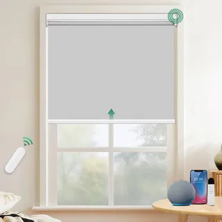 Allesin Elektrische Rollos, Verdunklungsrollo mit Fernbedienung & Motor, B65 x H150 cm grau, Metal Klemmträger ohne Bohren & mit Bohren, Fensterrollo Innen Sonnenschutz Smart Home