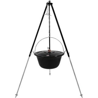 Grillplanet® Gulaschkessel 15 Liter Dreibein 130 cm Deckel emailliert - Schwarz