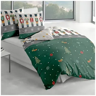 TRAUMSCHLAF Bettwäsche Nussknacker, Biber, 2 teilig, Winterbettwäsche in warmer Qualität grün