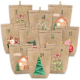 Adventskalender Bastelset für DIY Weihnachtskalender Papier-Tüten mit Zahl- Aufk