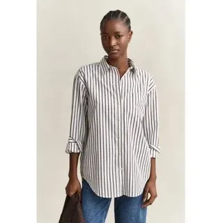 Gant für Damen. 4300239 Klassisches Popeline-Hemd mit Streifen Relaxed Fit weiß (46), Lässig, Baumwolle, Langarm