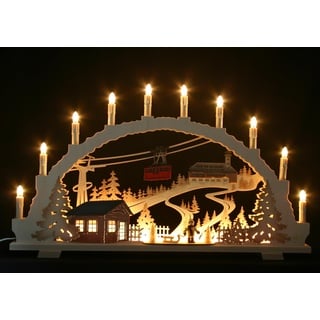 Großer Schwibbogen 70cm, Fichtelberg mit Schwebebahn in Oberwiesenthal inkl. LED- Innenbeleuchtung, 10 Kerzen, Handarbeit aus dem Erzgebirge