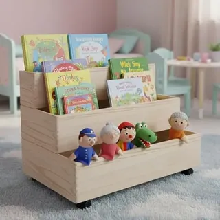 Holzfee Holzkiste mit Rollen Trio Bücherregal Kistenregal Bücherkiste Kinder mit 2 Aufsatzkisten