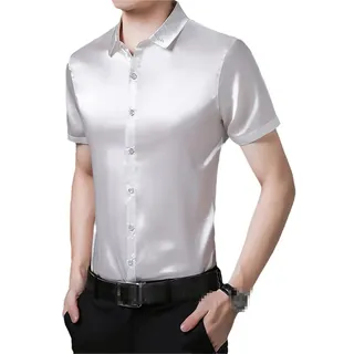 Sommer-Seidenhemden für Herren, einfarbig, lässig, Satin, Seidenkleid, kurzärmelig, weiche Kleidung - XL