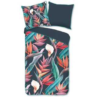 DESCANSO Wendebettwäsche Blumen Baumwolle Mehrfarbig 200 x 200 cm + 2 x 80 x 80 cm