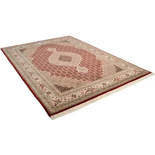 Orientteppich THEKO "Mahi Tabriz, handgeknüpft" Gr. 2, rot (rot, creme), B:70cm H:12mm L:140cm, Schurwolle, Seide, Teppiche, Fransenteppich, Material: 80%Wolle, 20% Seide, mit Fransen, Wohnzimmer