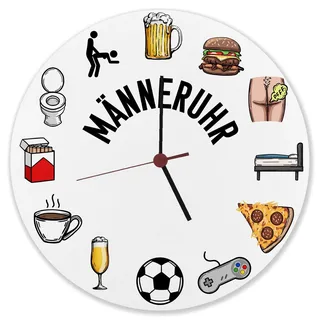 speecheese Männeruhr Wanduhr aus Alu lustige Uhr für Männer mit Männeraktivitäten wie Rauchen, Sex, Bier, Fußball und vielen weiteren Klischees