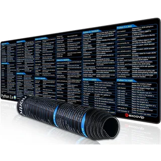 excovip Python 3.x Befehle-Shortcuts Mousepad – XXL Cheat-Sheet (80×30×0,2 cm) mit Rutschfester Gummibasis und vernähten Kanten für Büro/Tabellenkalkulation. Modell 0548